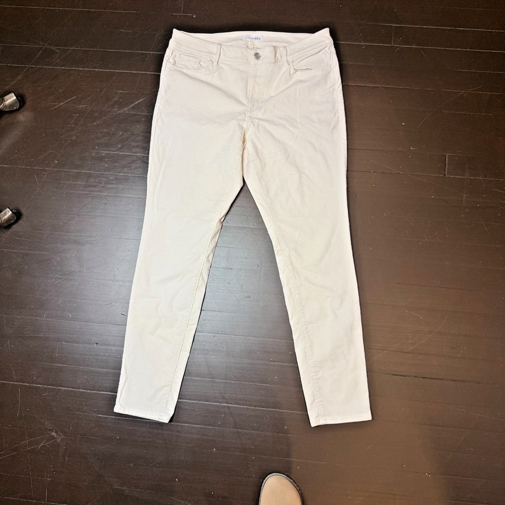 Women Pants-ANN TAYLOR LOFT-white corduroy jean-style "modern skinny ankle"-14